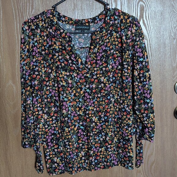Cynthia Rowley Black Floral Shirt, L - Picture 1 of 4